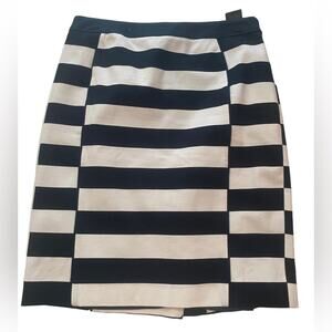 H&M Pencil Skirt 8 Casual Career Stripes Cotton Stretch Midi Zip Blue White